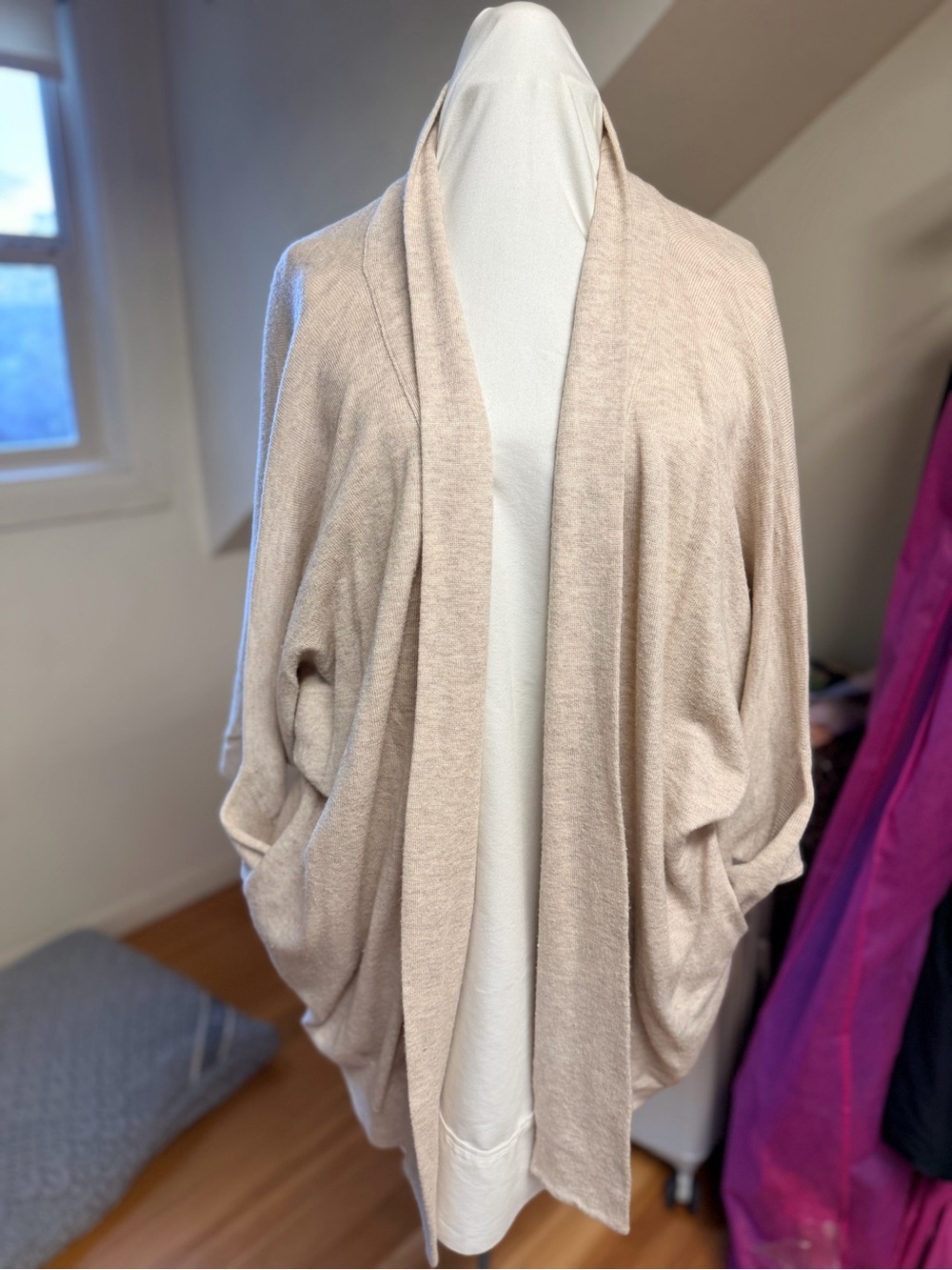 Women's Open-Front Cozy Drape Cardigan - Light Beige
